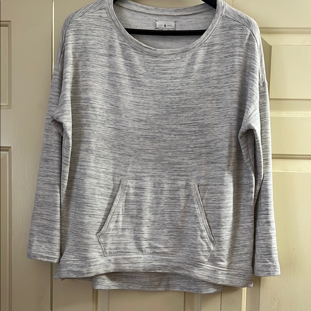 Lou & Grey Light Gray Marled Cozy Generous Sized Sweatshirt w/Handwarmer Pocket